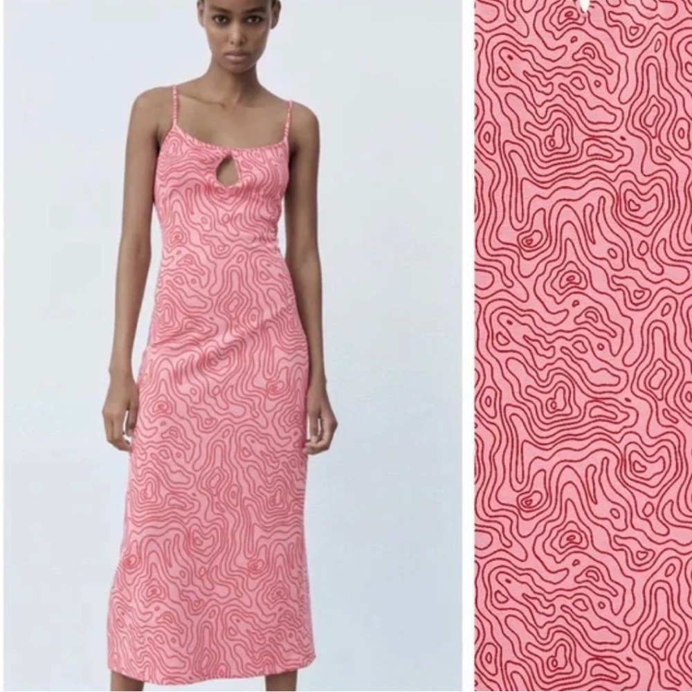 Zara pink and red jacquard knit dress